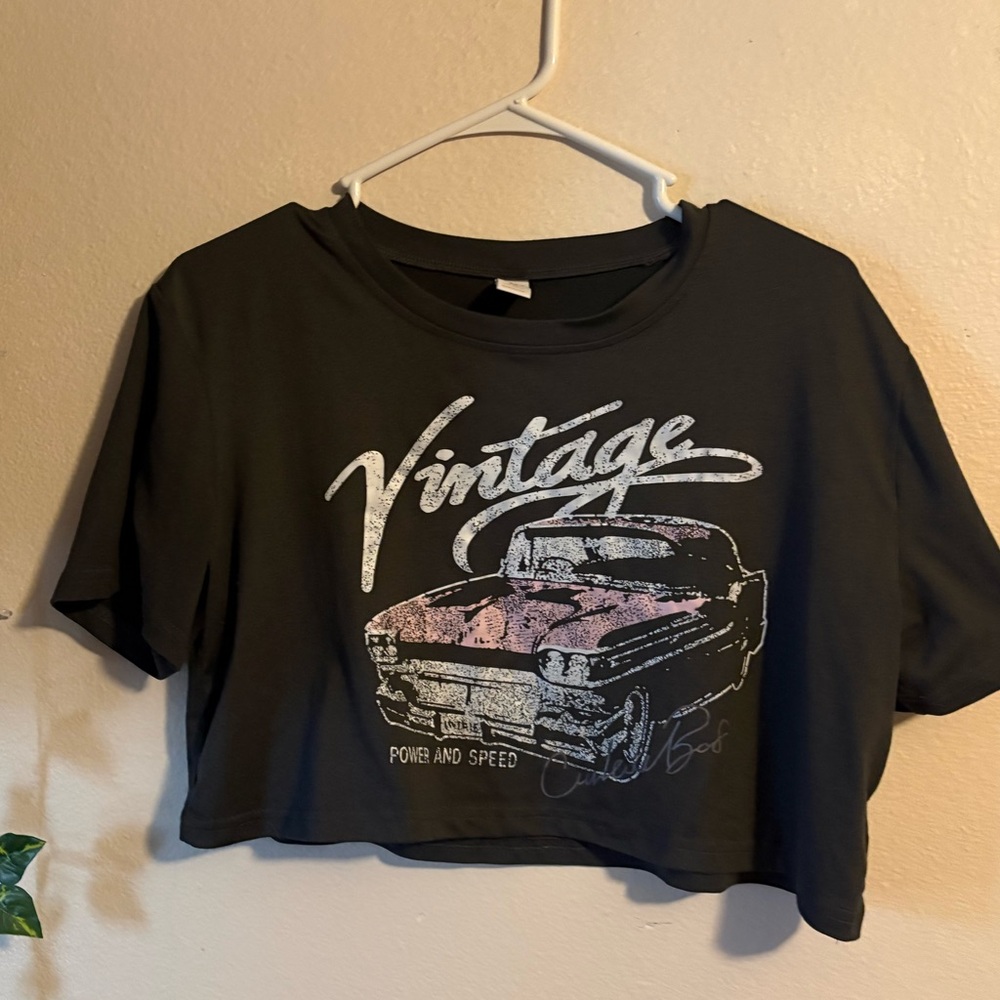Vintage Car Graphic Black Crop Top
